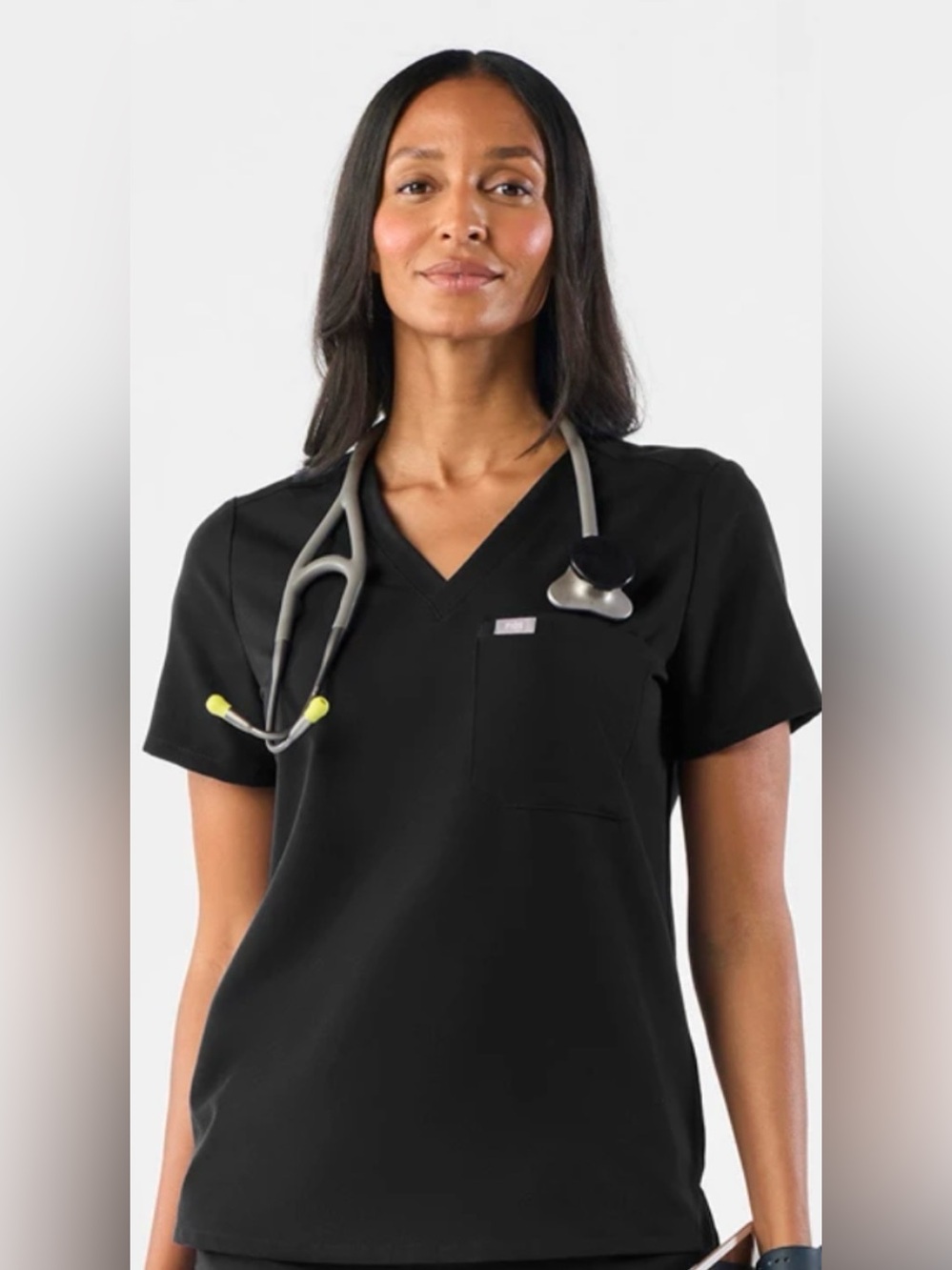 FIGS Catarina One Pocket Scrub Top Black S Tailored Medical Nurse Uniform